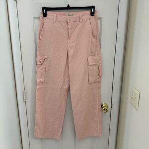 Madewell Garment Dyed Low Slung Straight Cargo Pants Size 26 Pink Wide Leg